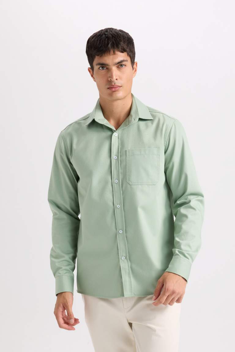 Regular Fit Polo Yaka Gabardin Uzun Kollu Gömlek