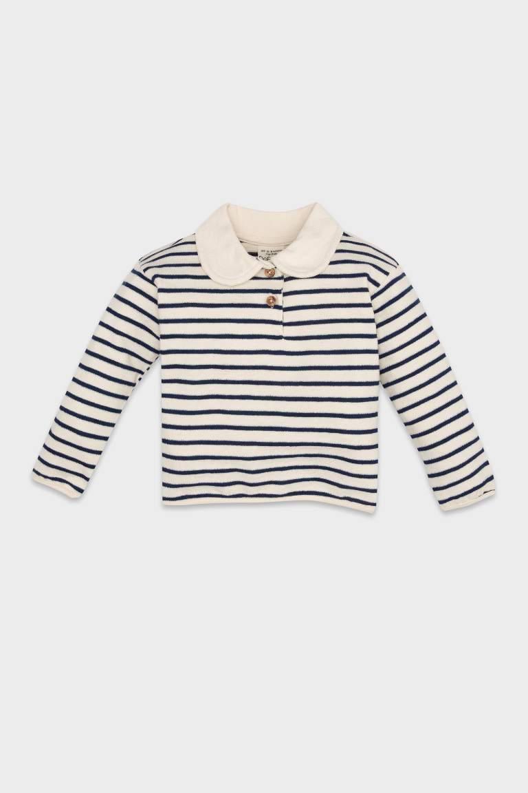 Baby Girl Regular Fit Buttoned Inside Soft Furry Striped Sweatshirt