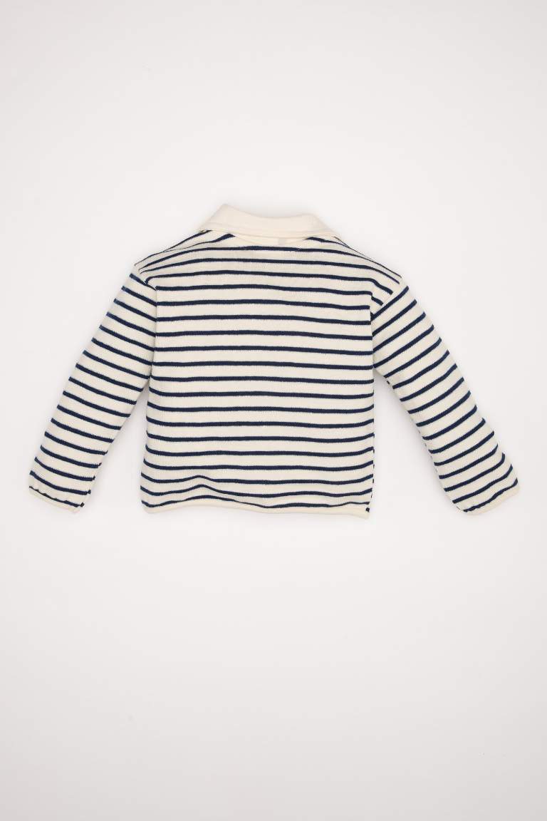 Baby Girl Regular Fit Buttoned Inside Soft Furry Striped Sweatshirt