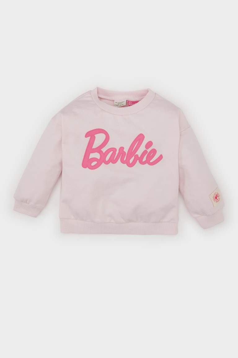 Baby Girl Barbie Crew Neck Sweatshirt with Soft Fuzzy Inside