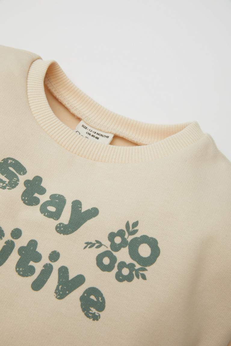 Sweat-shirt imprimé à col rond avec intérieur doux pour bébé Fille