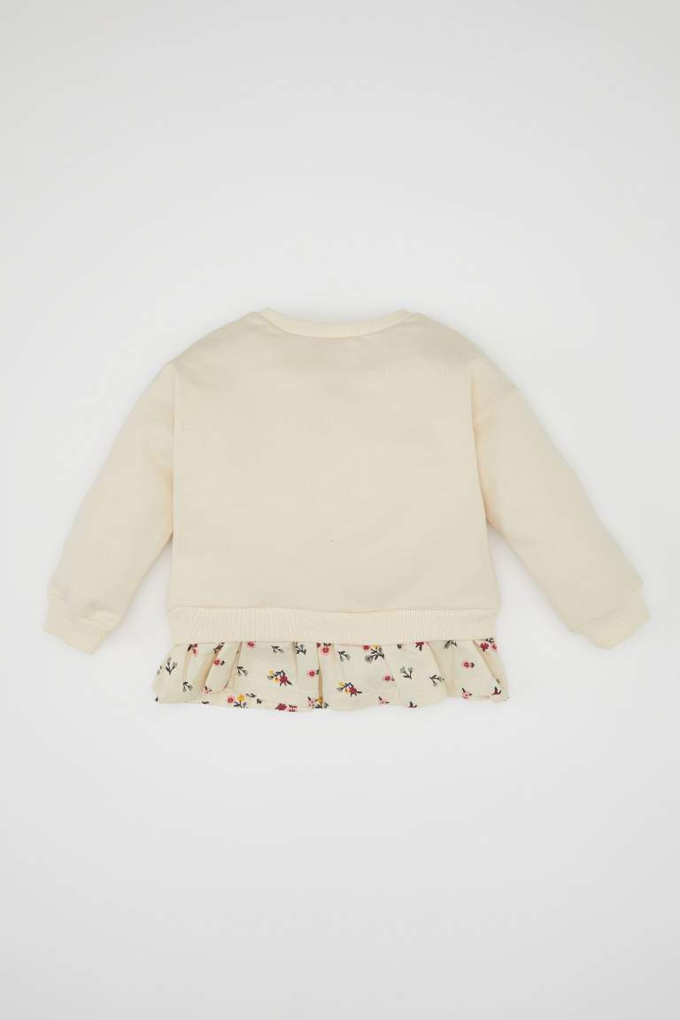 Sweat-shirt imprimé à col rond avec intérieur doux pour bébé Fille