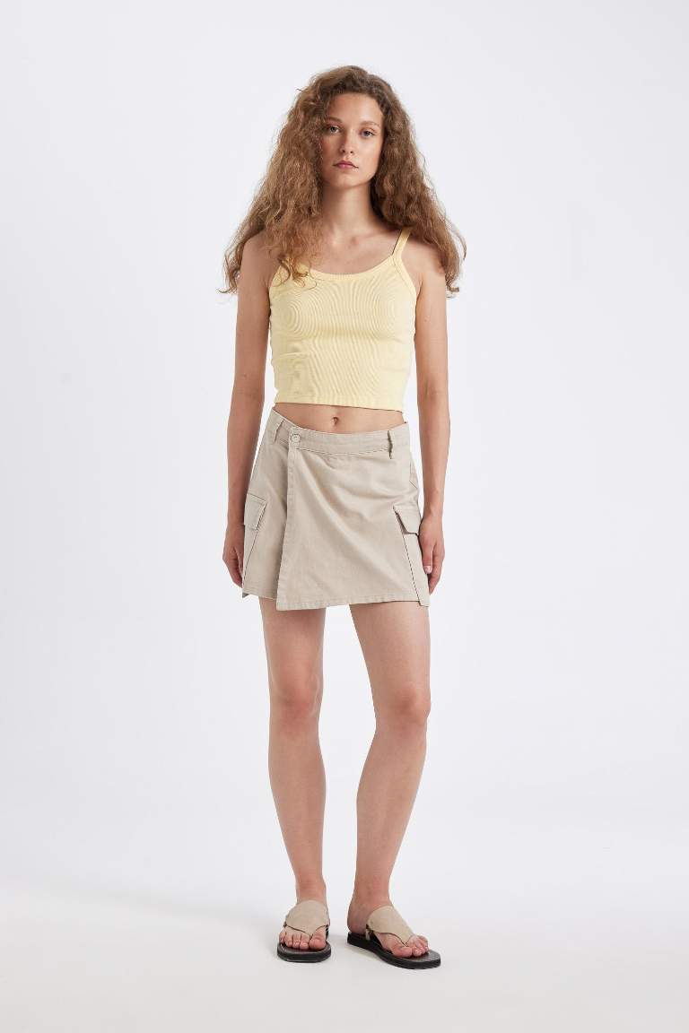 Regular Fit Normal Bel Kargo Cepli Gabardin Şort Etek
