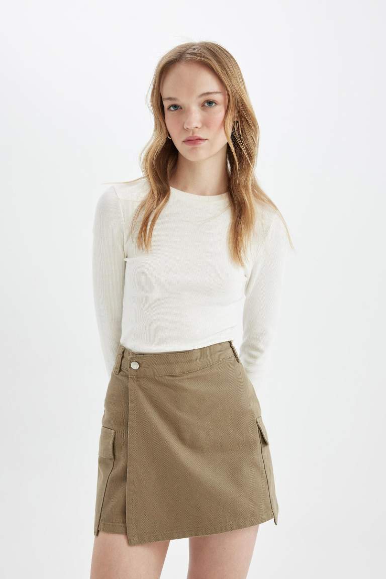 Regular Fit Normal Bel Kargo Cepli Gabardin Şort Etek