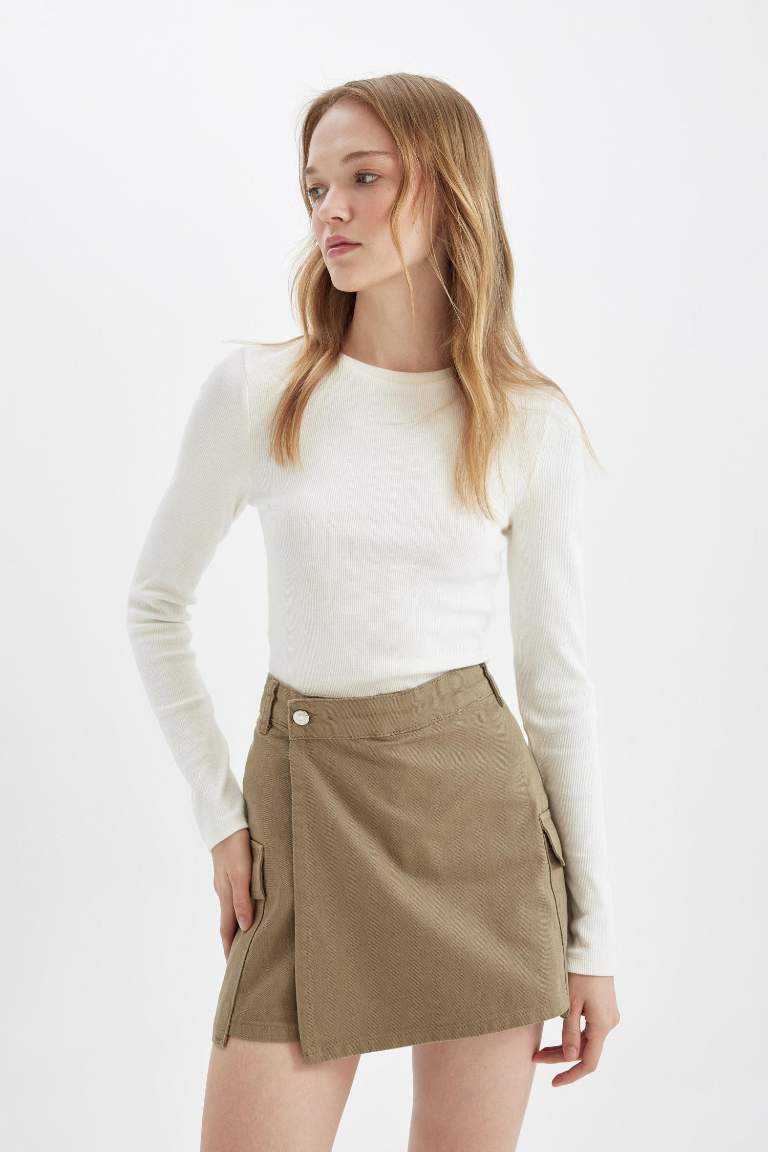 Regular Fit Normal Bel Kargo Cepli Gabardin Şort Etek