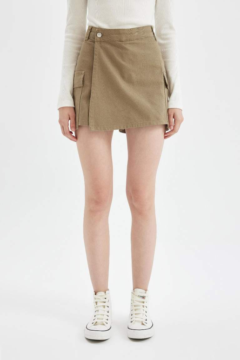 Regular Fit Normal Bel Kargo Cepli Gabardin Şort Etek