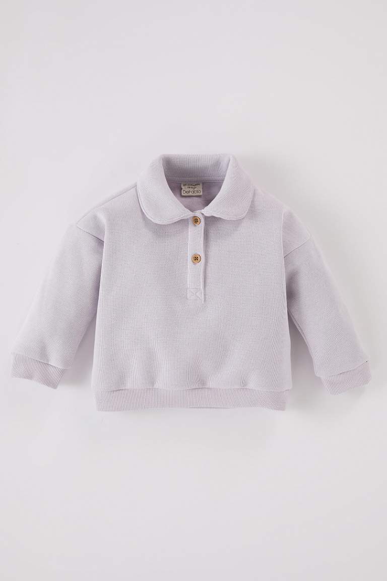 Sweatshirt à col Polo boutonné pour bébé fille