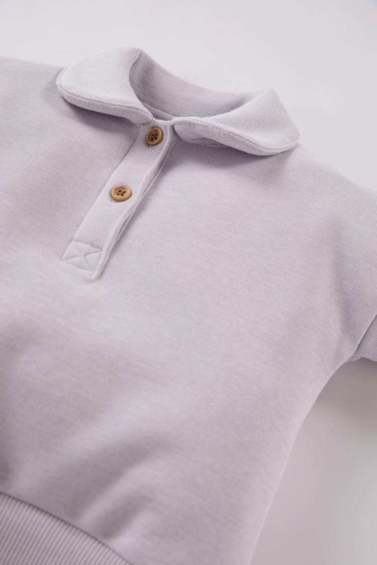 Sweatshirt à col Polo boutonné pour bébé fille