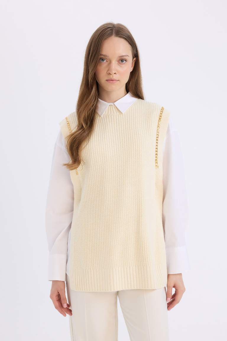 Half Turtleneck Basic Side Slit Sweater Vest