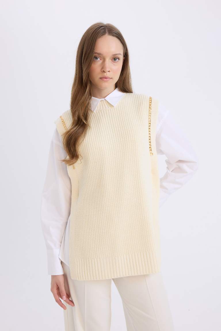 Half Turtleneck Basic Side Slit Sweater Vest