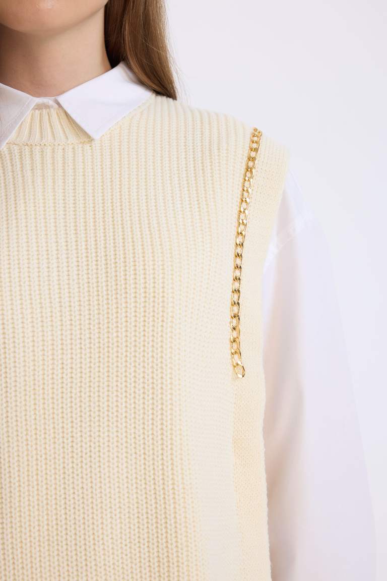 Half Turtleneck Basic Side Slit Sweater Vest