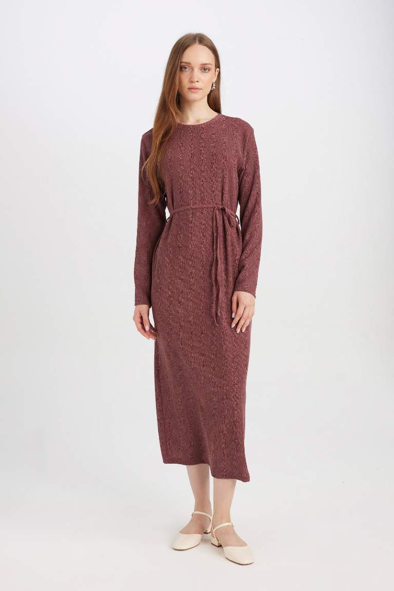 Regular Fit Crepe Long Sleeve Midi Dress