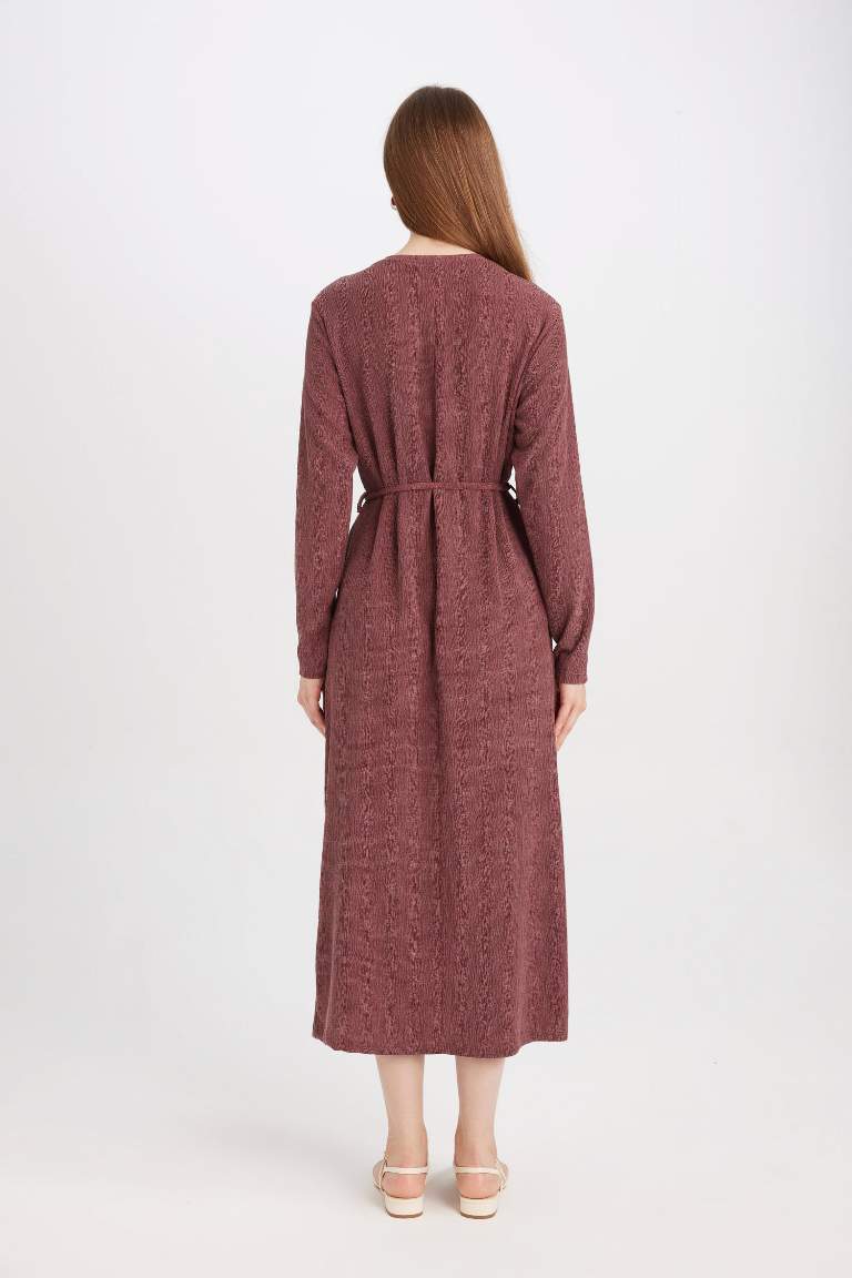 Regular Fit Crepe Long Sleeve Midi Dress