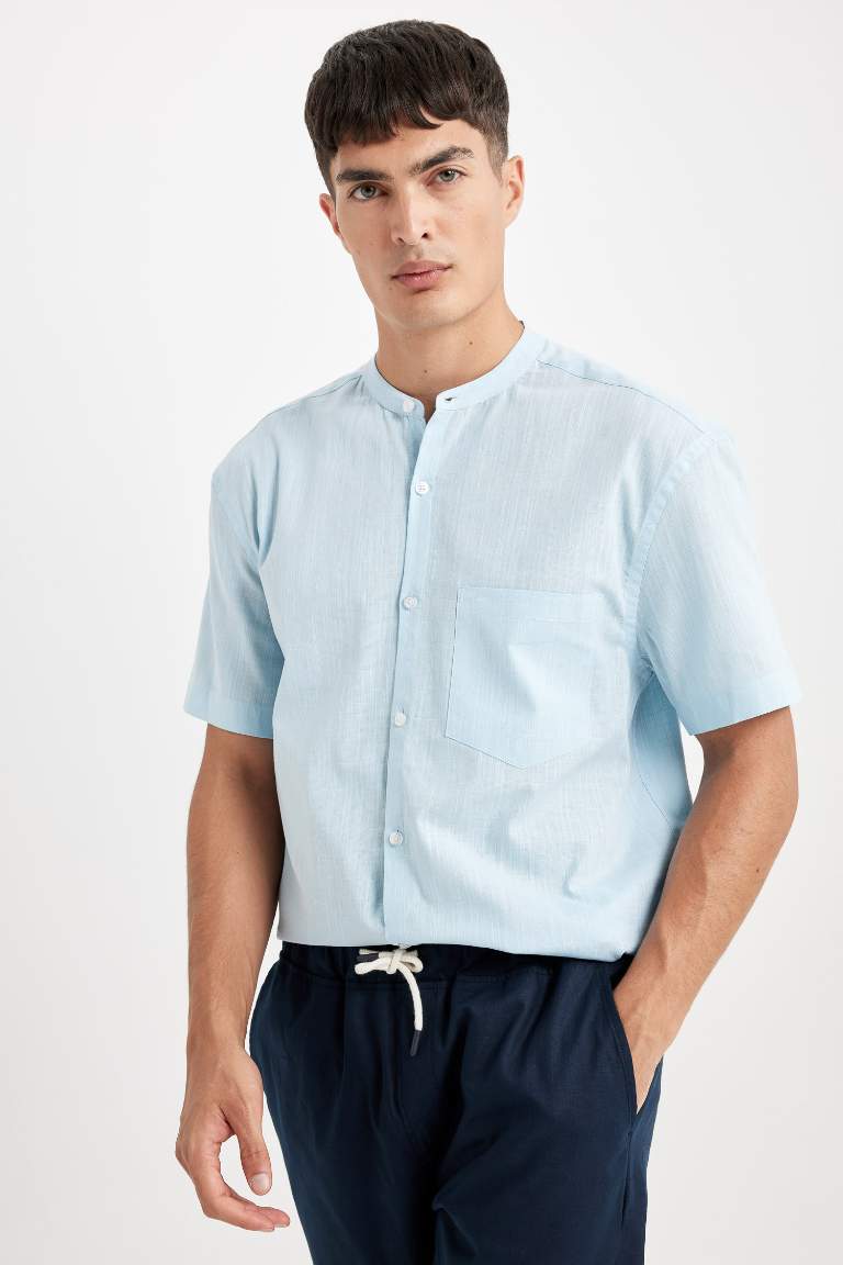 Chemise à manches courtes en coton bleu pour Homme