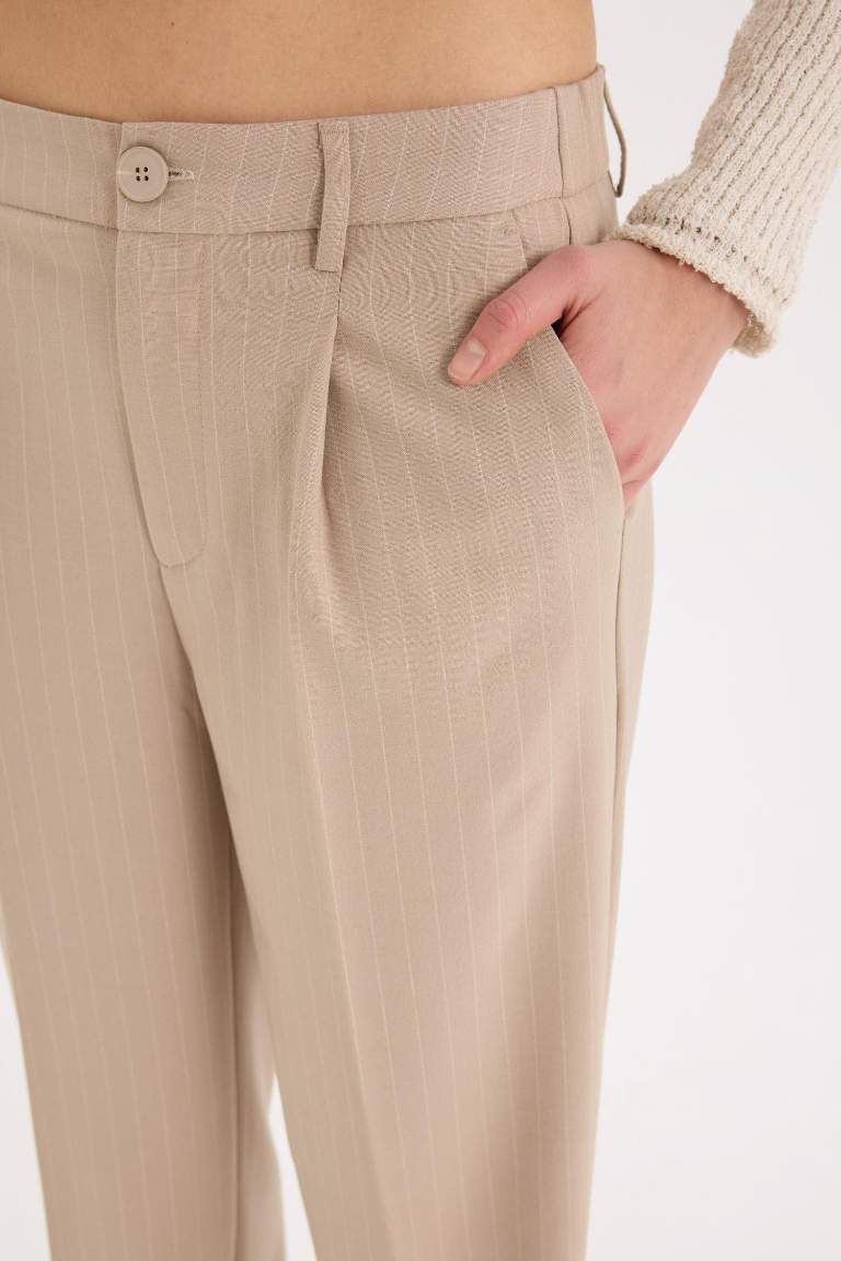 Wide Leg Kumaş Palazzo Pantolon Çift Cepli Normal Bel Standart Boy