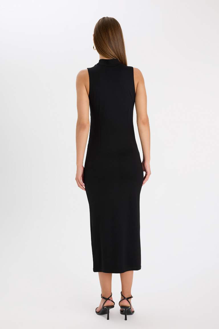 Bodycon Half Turtleneck Sleeveless Maxi Dress