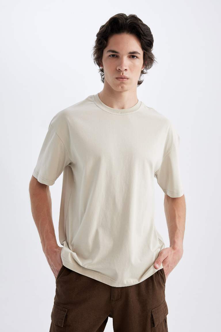 Boxy Fit Crew Neck Short Sleeve Basic T-Shirt