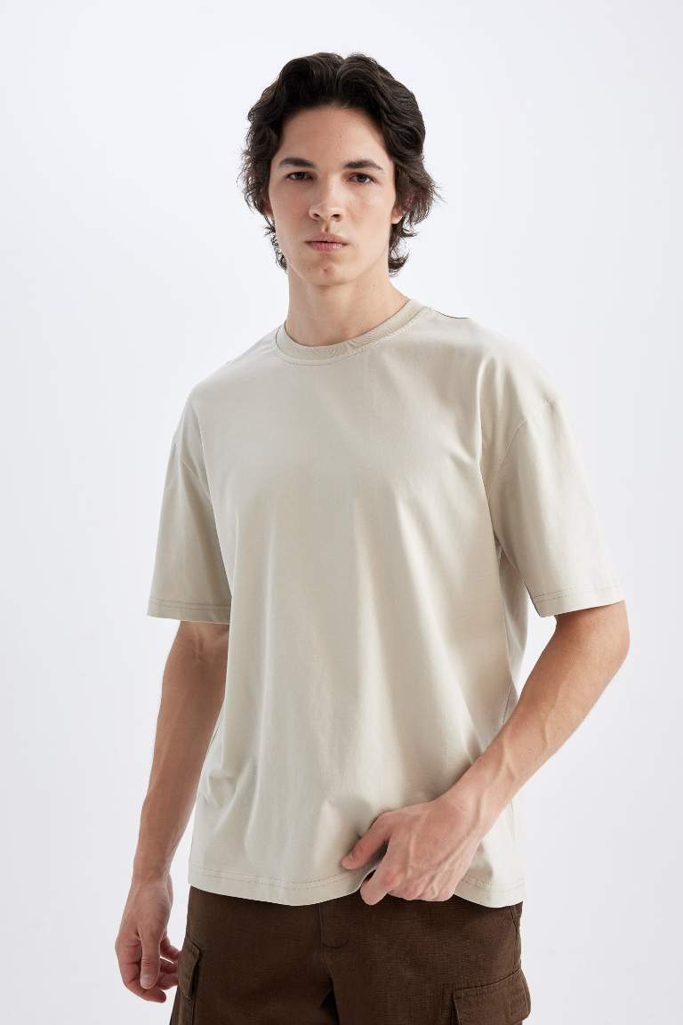 Boxy Fit Crew Neck Short Sleeve Basic T-Shirt