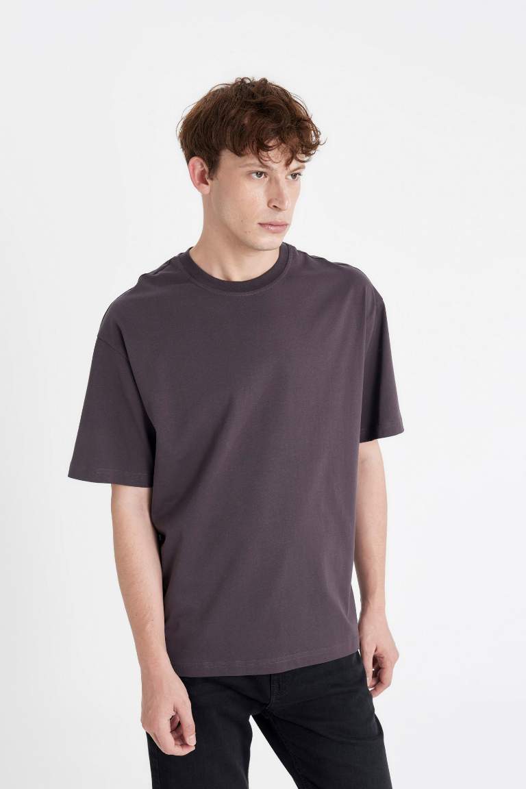 Boxy Fit Crew Neck Short Sleeve Basic T-Shirt