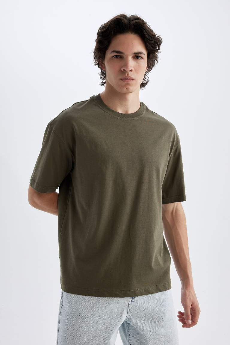 Boxy Fit Crew Neck Short Sleeve Basic T-Shirt