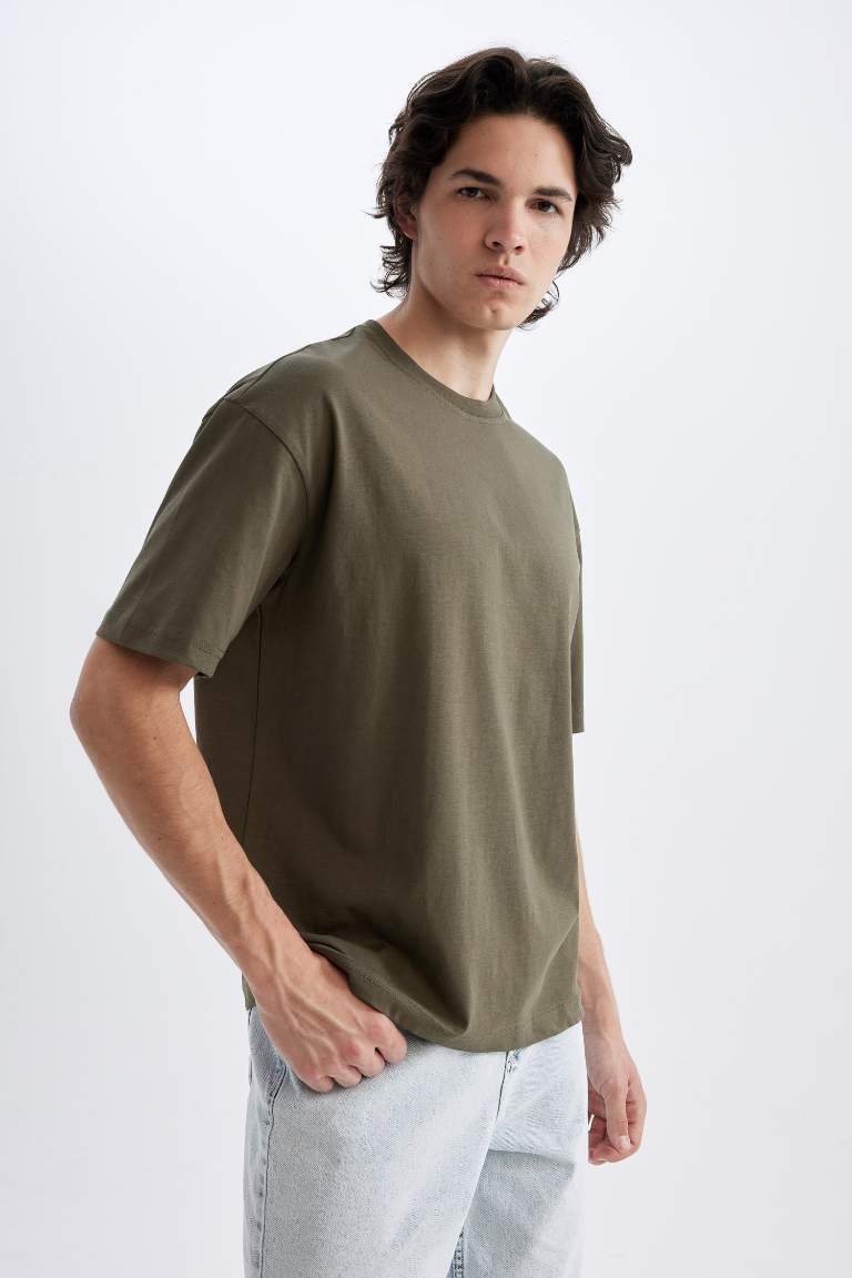 Boxy Fit Crew Neck Short Sleeve Basic T-Shirt