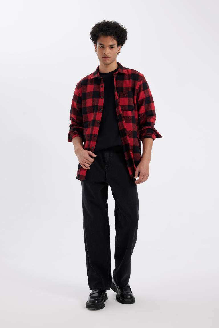Regular Fit Polo Yaka Kareli Oduncu Flanel Uzun Kollu Gömlek
