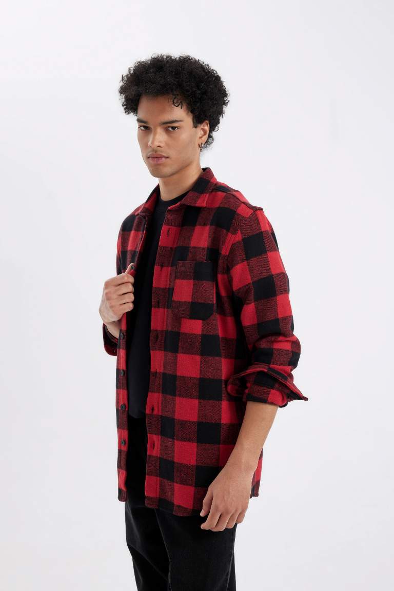 Regular Fit Polo Yaka Kareli Oduncu Flanel Uzun Kollu Gömlek