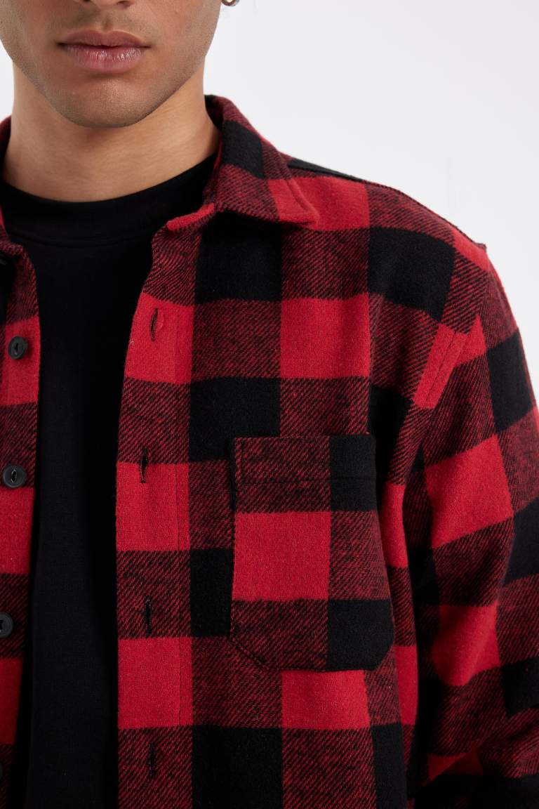 Regular Fit Polo Yaka Kareli Oduncu Flanel Uzun Kollu Gömlek