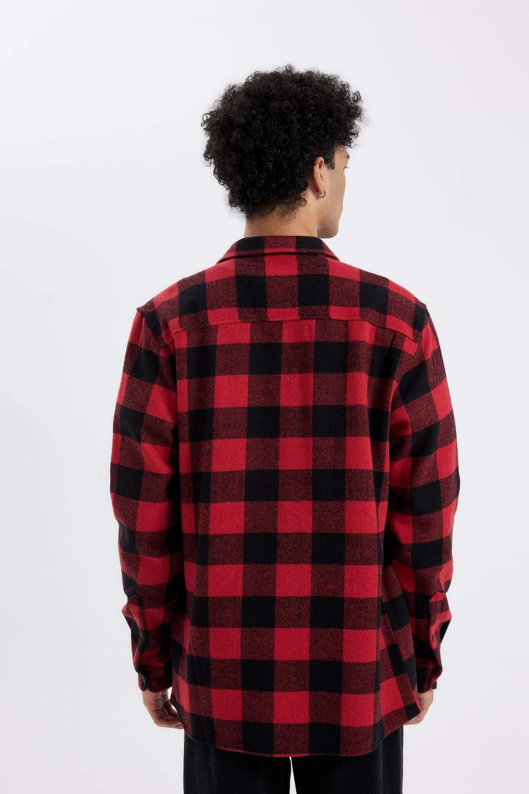 Regular Fit Polo Yaka Kareli Oduncu Flanel Uzun Kollu Gömlek