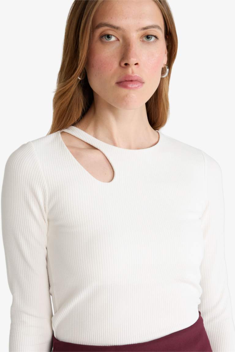 Slim Fit Crew Neck Ribbed Camisole Long Sleeve T-Shirt