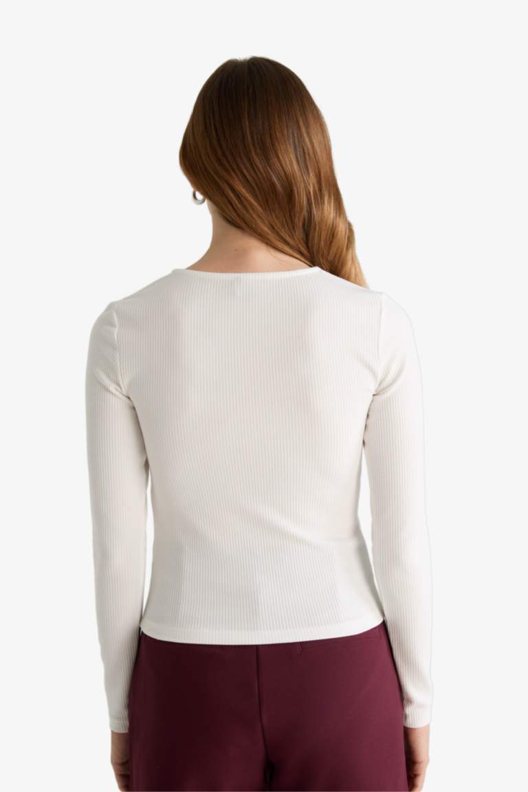 Slim Fit Crew Neck Ribbed Camisole Long Sleeve T-Shirt