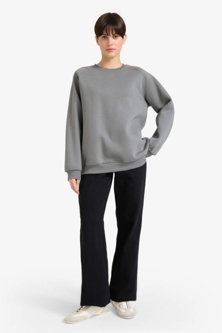 Oversize Fit Crew Neck Basic Thick Fabric Sweatshirt