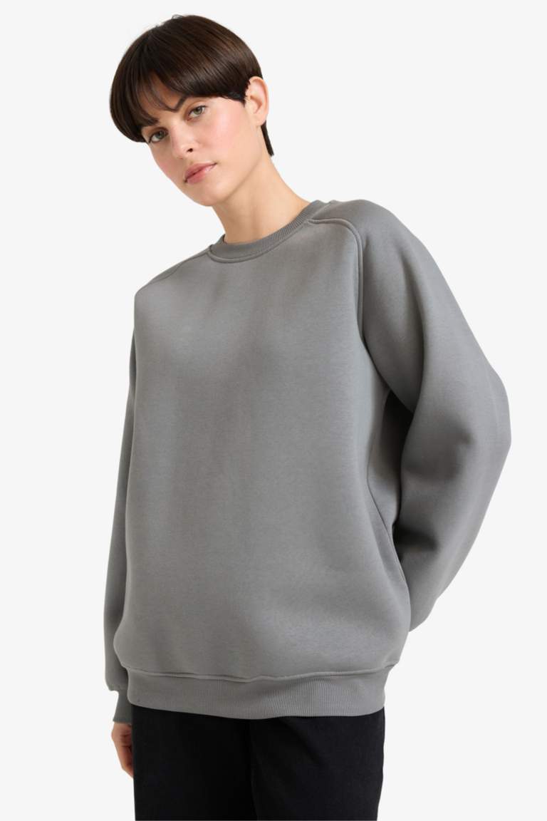 Oversize Fit Crew Neck Basic Thick Fabric Sweatshirt
