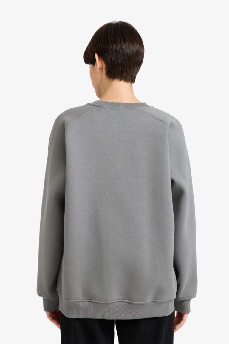 Oversize Fit Crew Neck Basic Thick Fabric Sweatshirt