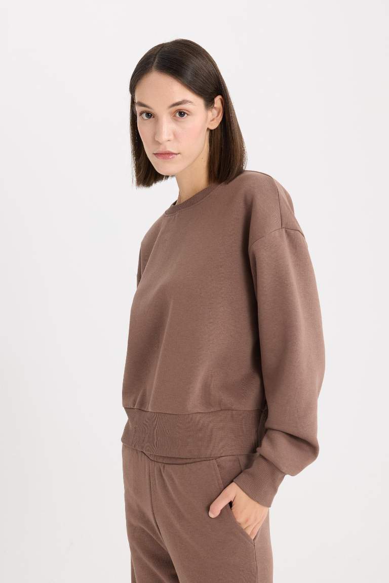 Boxy Fit Crew Neck Thick Fabric Sweatshirt