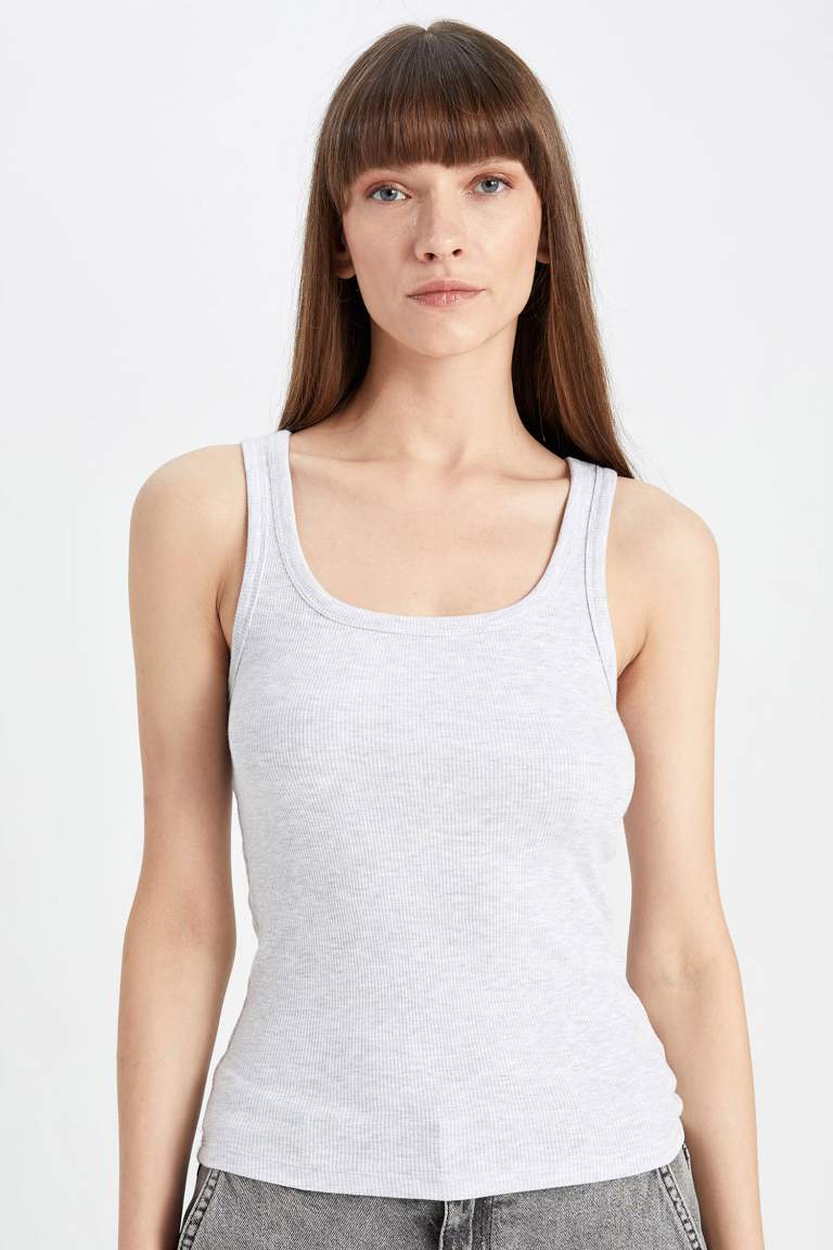 Slim Fit Camisole Round Collar Long Sleeve Tank Top