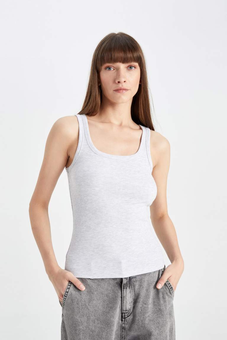 Slim Fit Camisole Round Collar Long Sleeve Tank Top