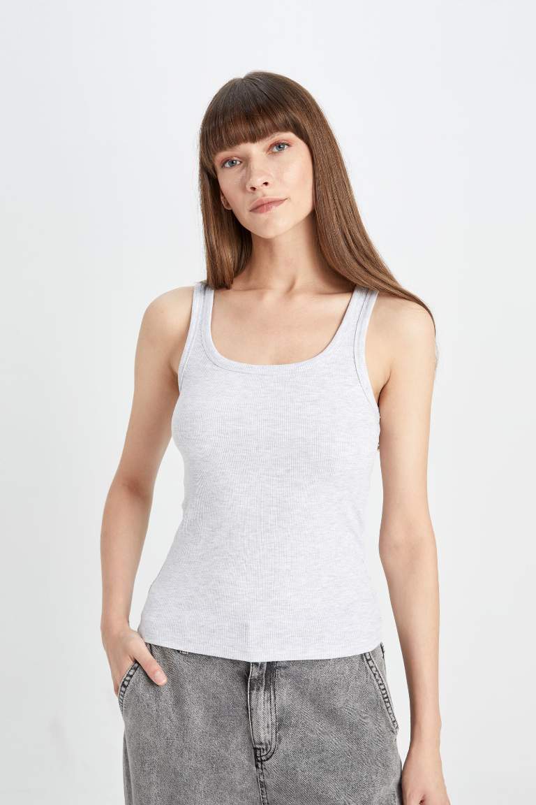 Slim Fit Camisole Round Collar Long Sleeve Tank Top