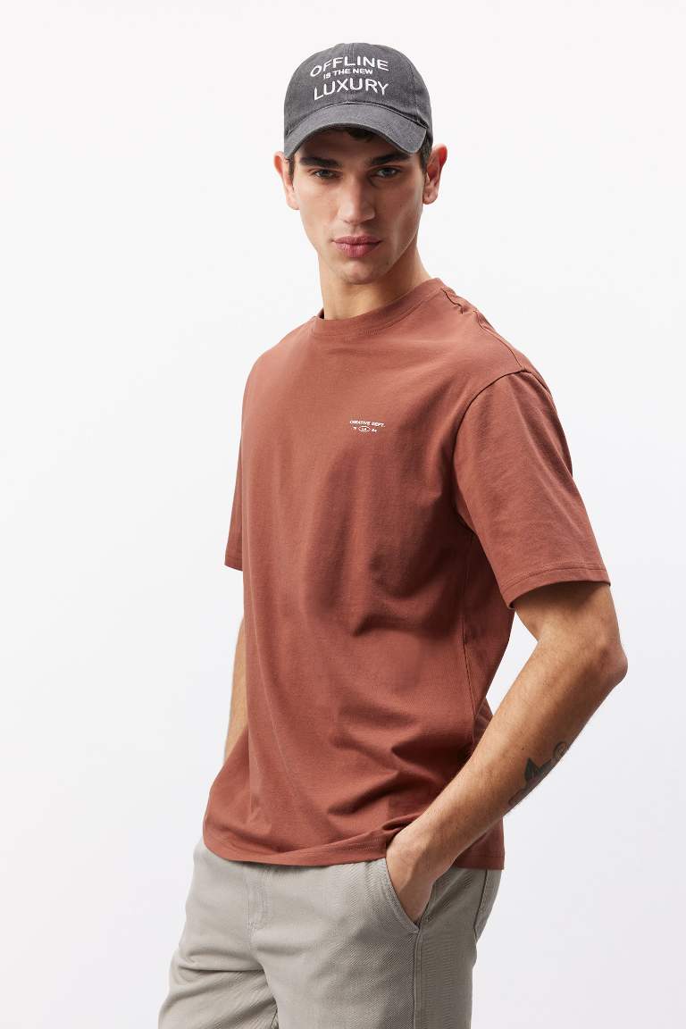 Boxy Fit Crew Neck Back Printed Short Sleeve T-Shirt