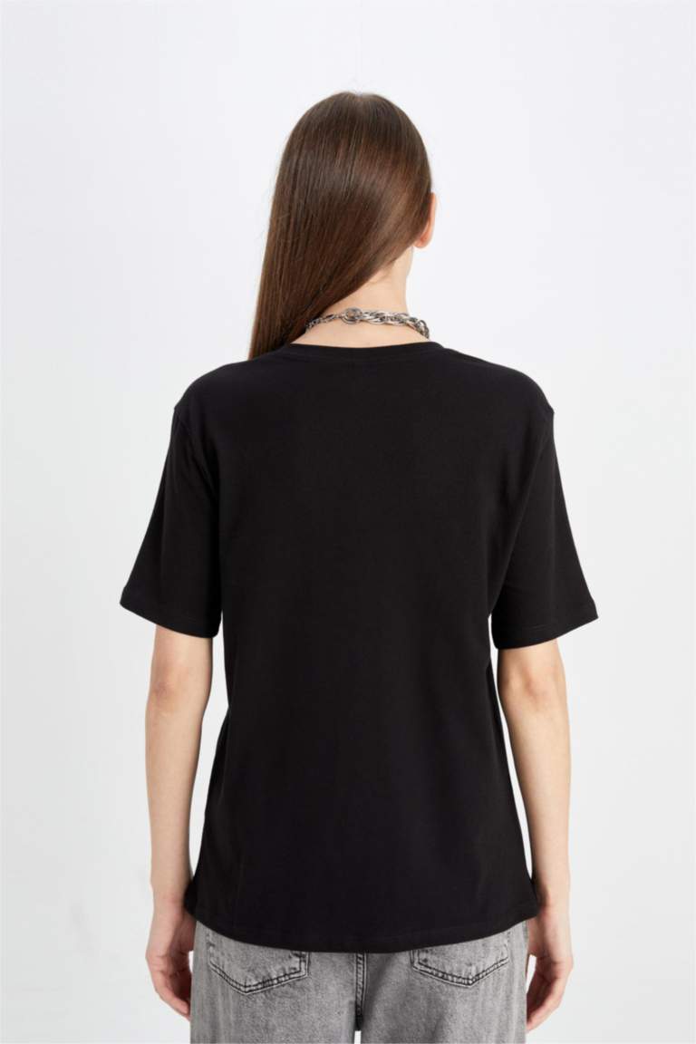 Regular Fit Crew Neck Stone Detailed Casual T-Shirt