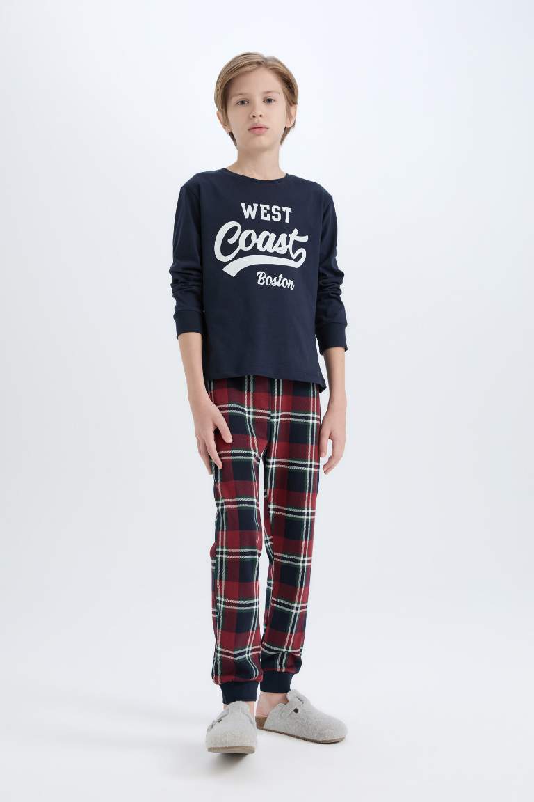 Boy Crew Neck Printed Top Bottom 2 Piece Pajama Set