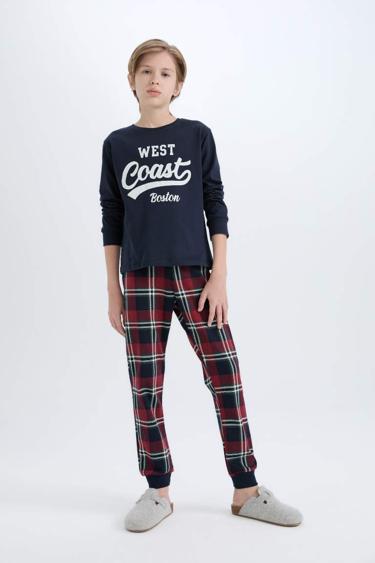 Boy Crew Neck Printed Top Bottom 2 Piece Pajama Set