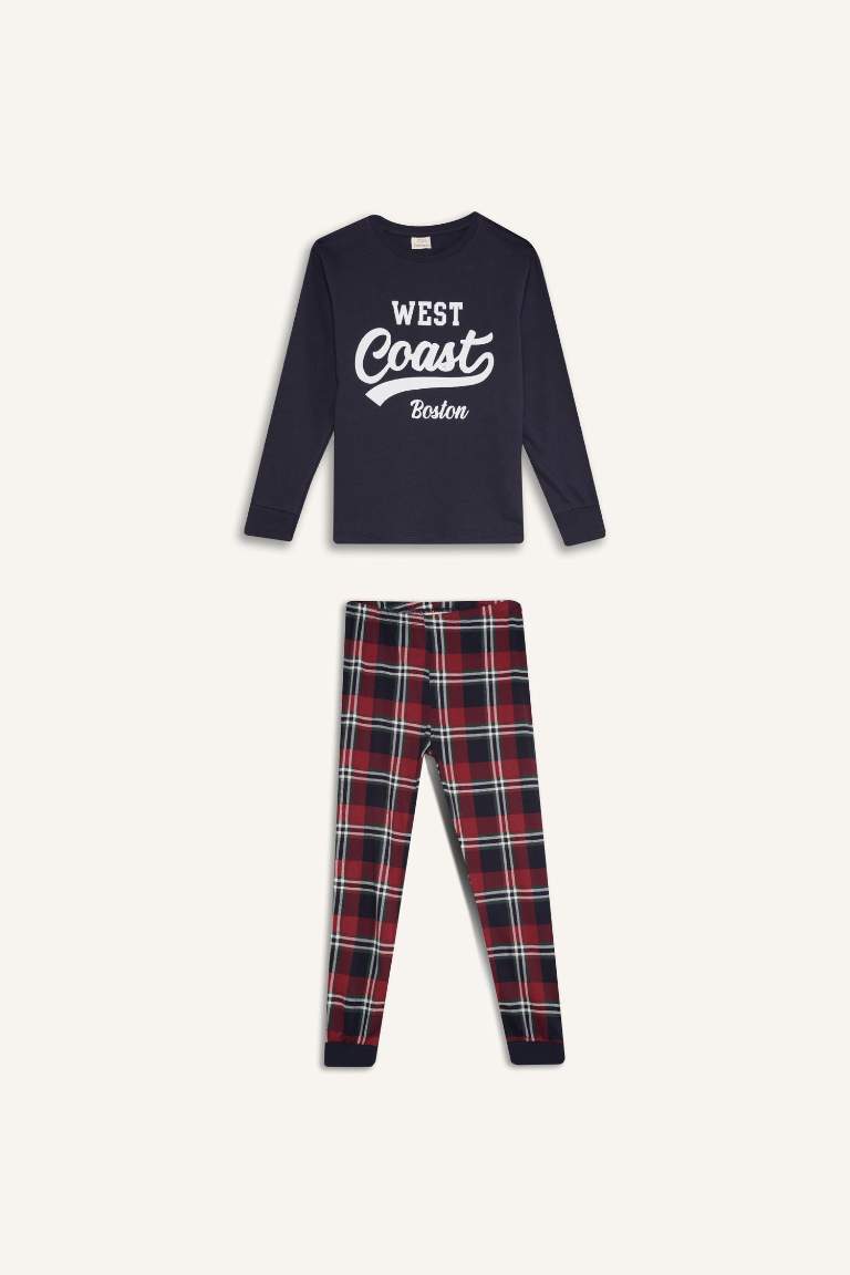 Boy Crew Neck Printed Top Bottom 2 Piece Pajama Set