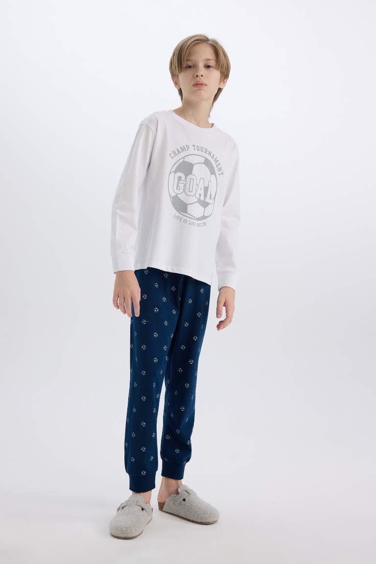 Boy Printed Long Sleeve Top Bottom 2 Piece Pajama Set