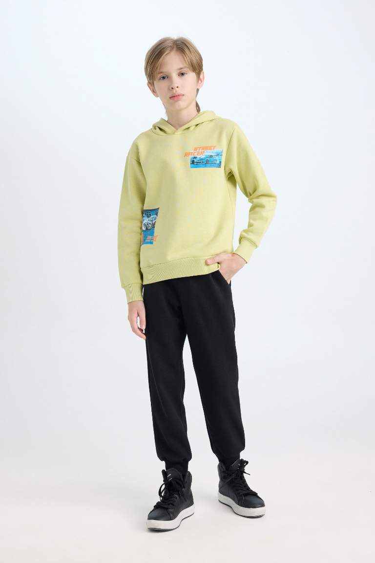 Boy Hooded Printed Thick Sweatshirt Sweatpants 2 Piece Set