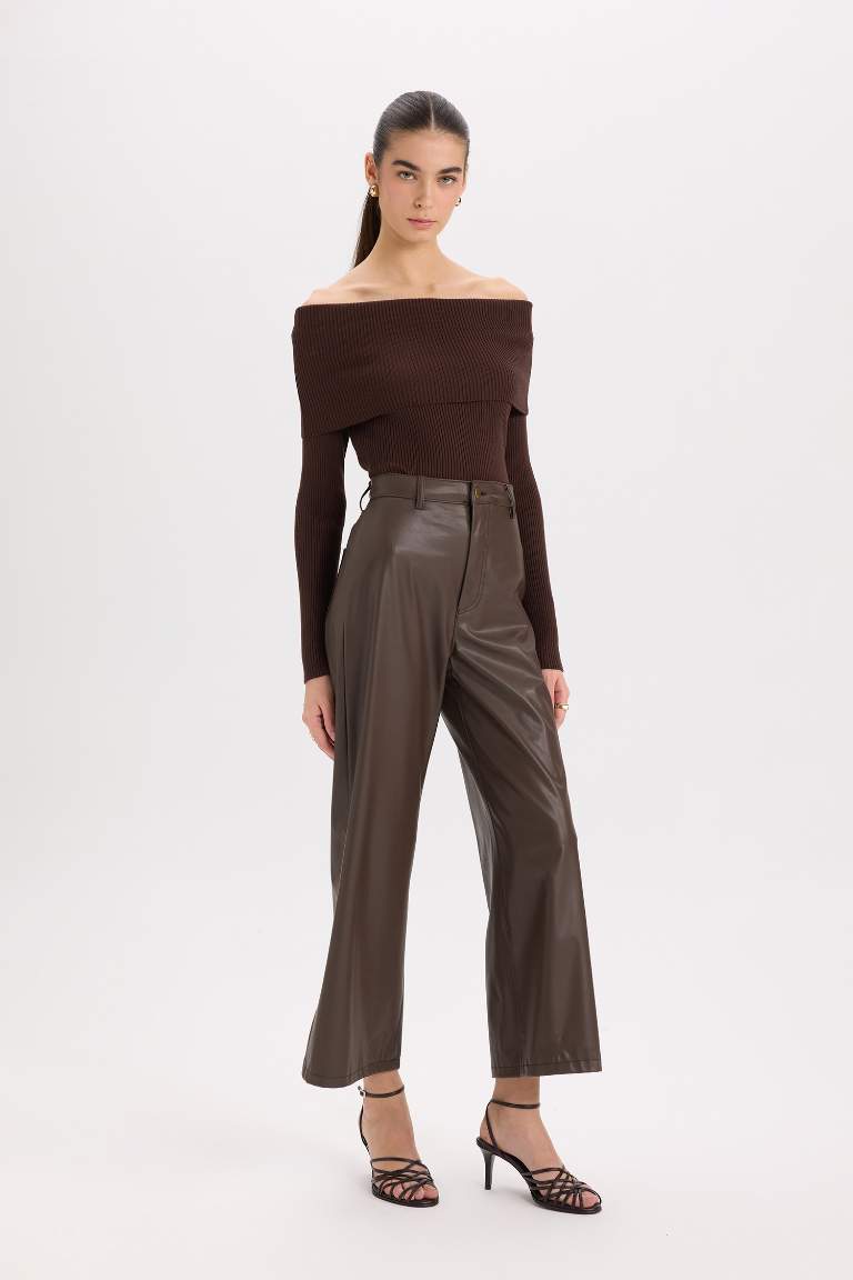 Culotte Fit Crop Fit Faux Leather Trousers