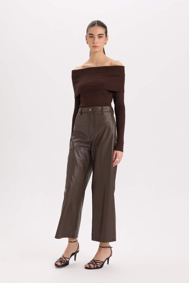 Culotte Fit Crop Fit Faux Leather Trousers