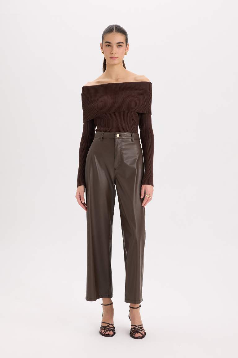 Culotte Fit Crop Fit Faux Leather Trousers