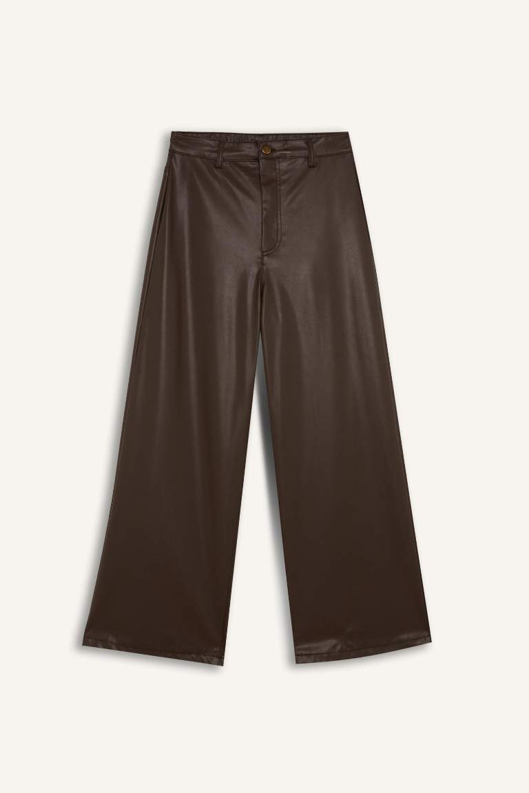 Culotte Fit Crop Fit Faux Leather Trousers