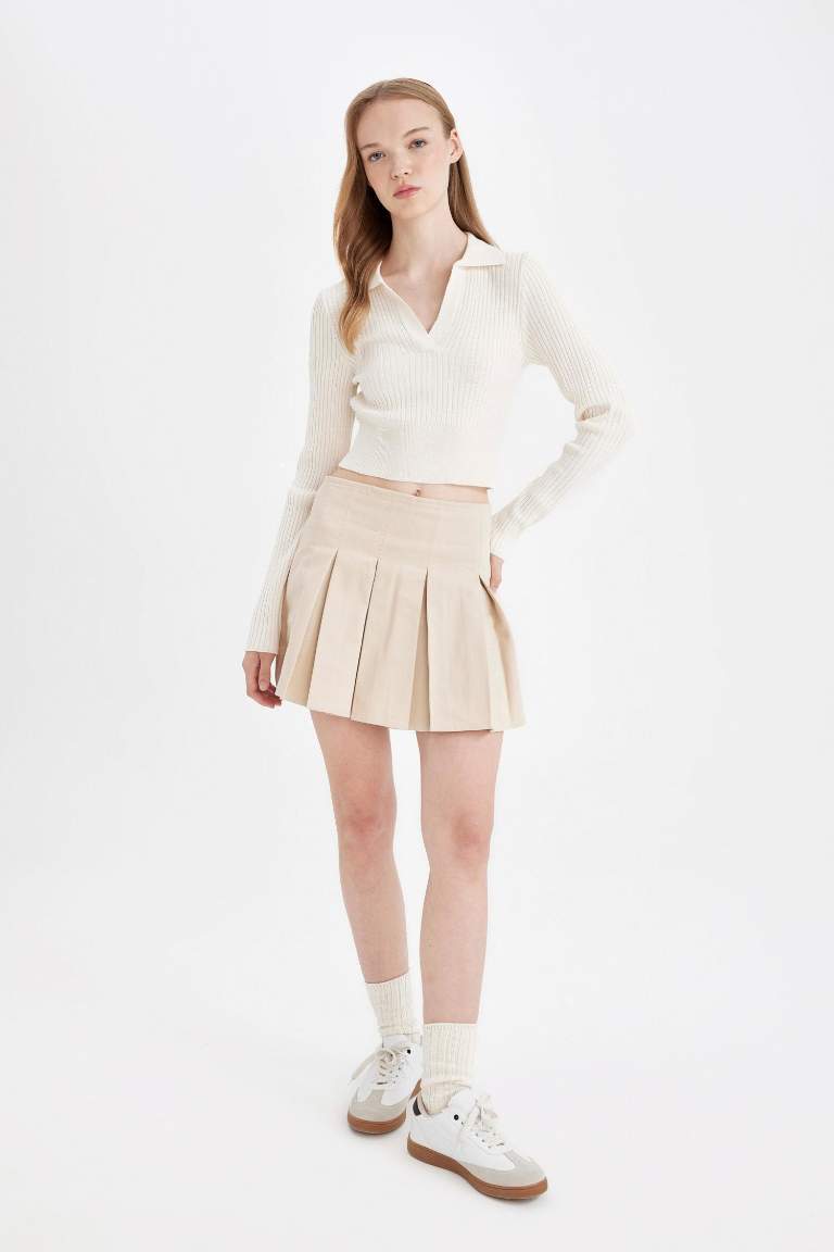 Coool Piliseli Normal Bel Basic Düz Gabardin Mini Etek